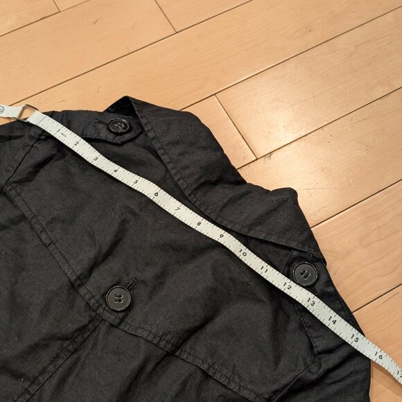 SOLD Theory 100% Linen Cropped Trench Coat Women Size P Black - Picture 10 of 11